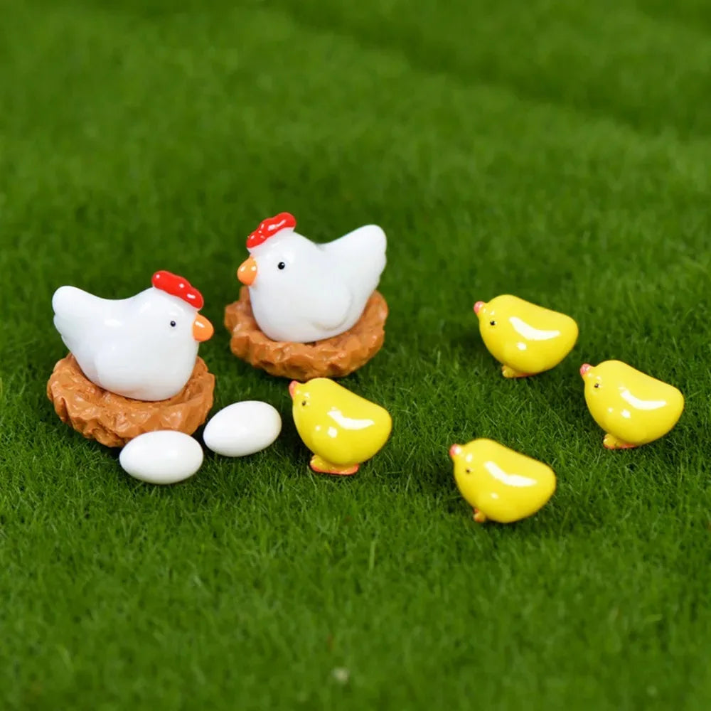 12 Pcs Mix Chicken Chick Egg Nest Figurine Miniatures Home Decoration Kawaii Accessories Garden Decor for Home Easter Decoration