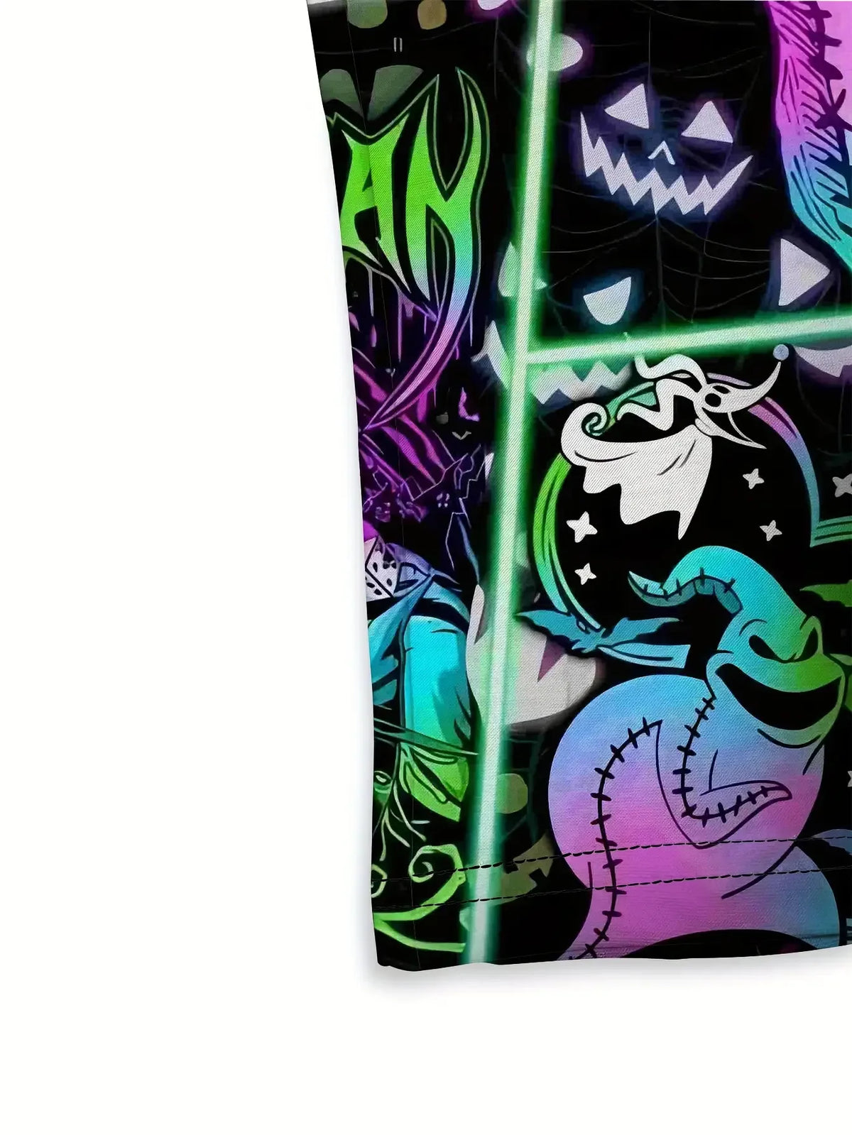 Men Oogie Boogie Neon Color Grid Print Drawstring Hoodie With Pocket