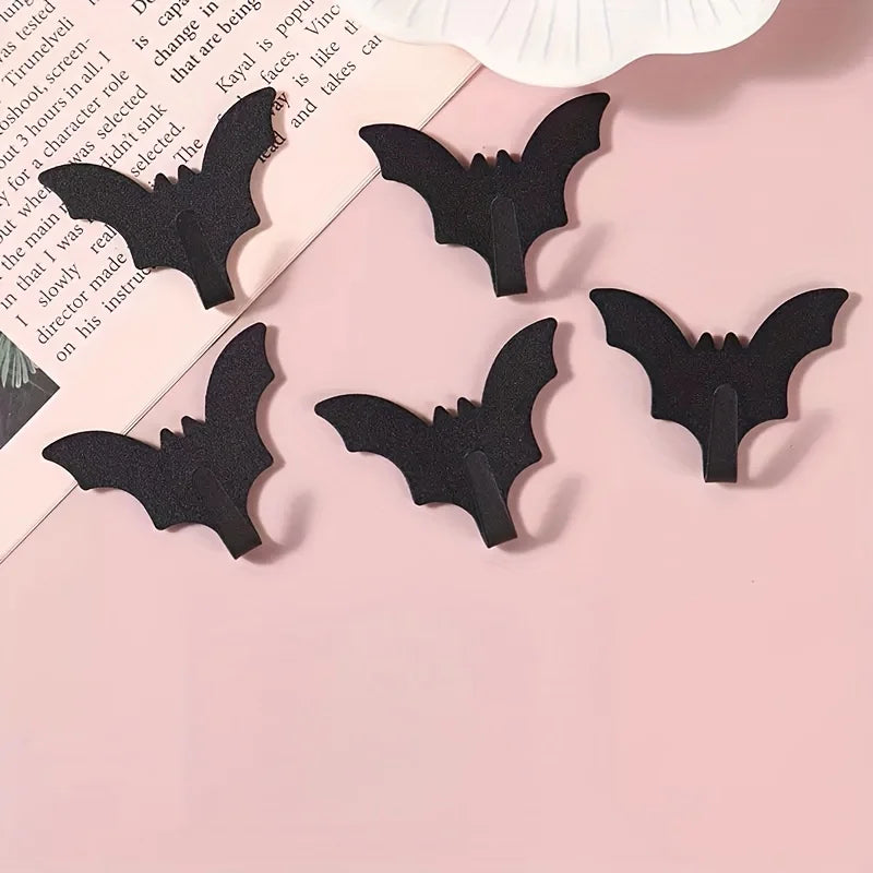 3/5Pcs Bat-Shaped Adhesive Hooks, No-Drill Seamless Wall Hooks for Halloween Decor & Storage, Ideal for Bathroom & Closet