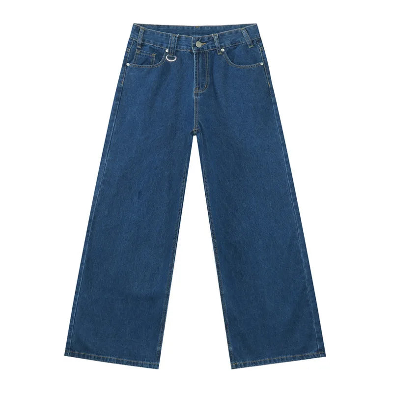 IEFB 2024 Autumn Men Denim Pants Straight Droop Vintage Loose Bottom Straight Wide Leg Casual Male Trousers Korean Style 9C1519