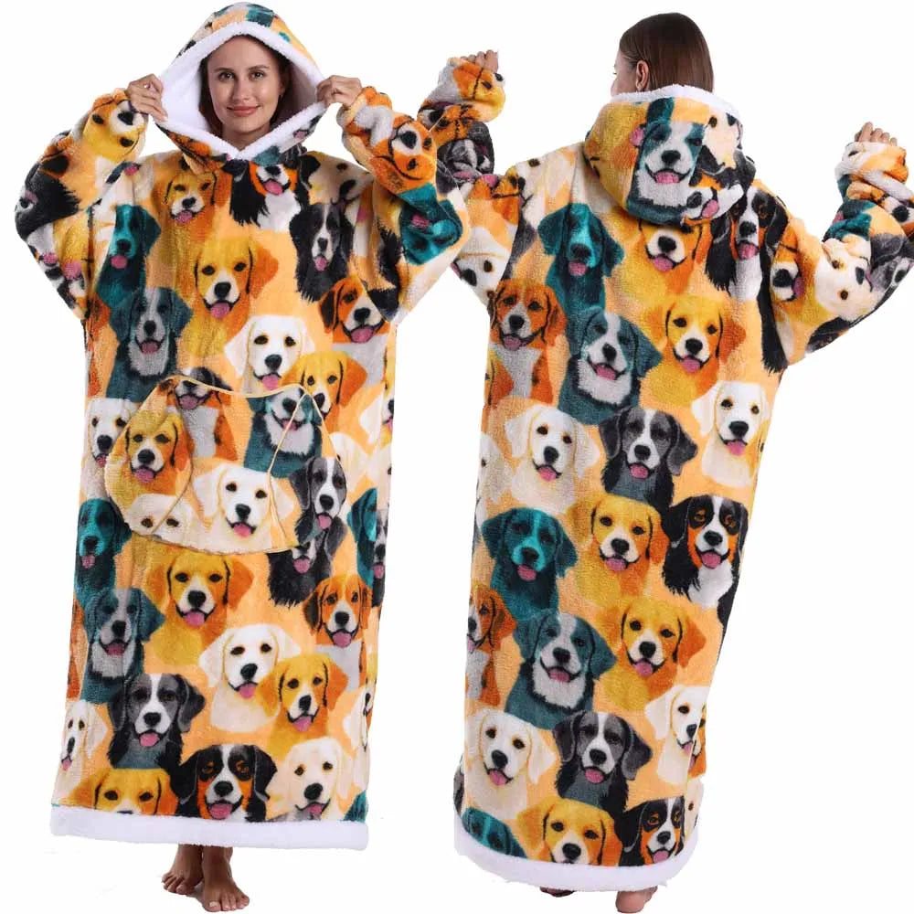 Wearable Blanket Hoodie with Sleeves Winter Oversized Blanket for Adults Extra Long Halloween Pajamas Pumpkin Skull Home Clothes