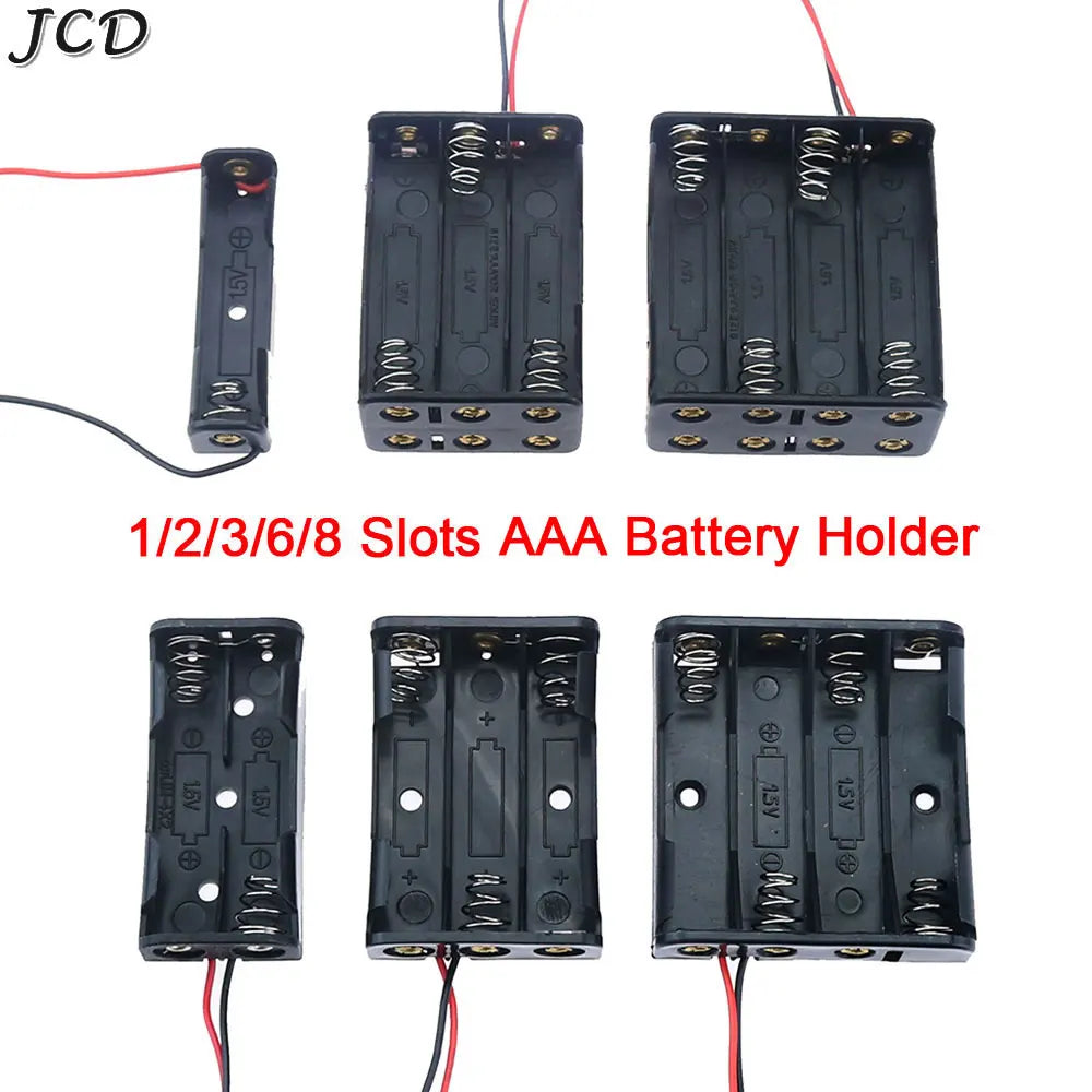 JCD AAA Plastic Black Spring Battery Storage Case Box AAA 3A Battery Holder AAA Double-sided Container With Wire Leads