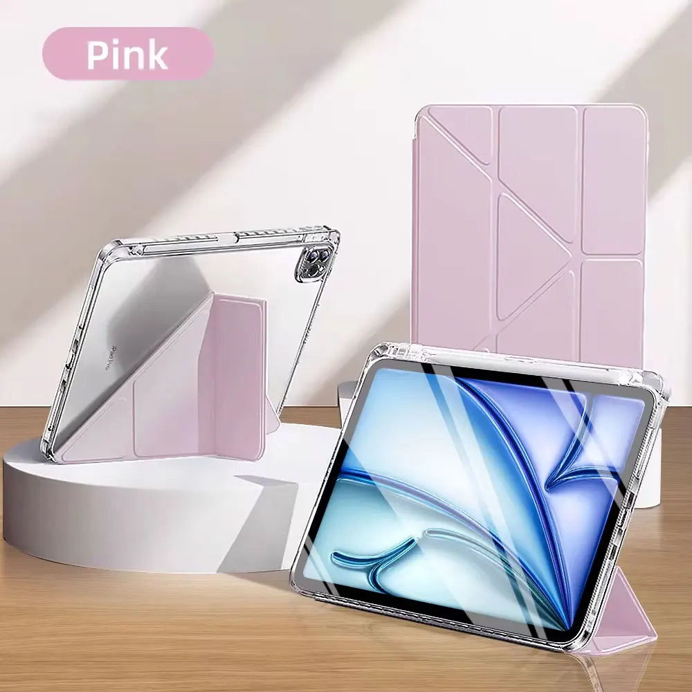Y-Fold Case compatible with iPad 11 10 9 8 7 Air10.9 11 13 inch /Mini 6 7th Gen / Pro 11 12.9 inch Crystal Clear with Pen Holder