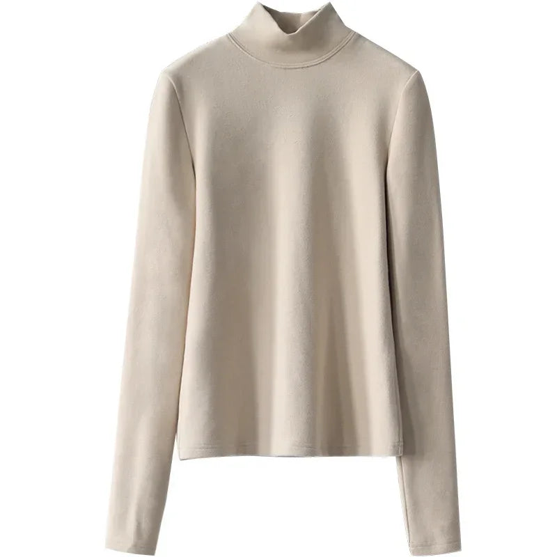 CHIC VEN Women Sweatshirt Turtleneck Pullovers Casual Solid Dralon Warm Bottom Blouse Office Lady Tops Autumn Winter 2023