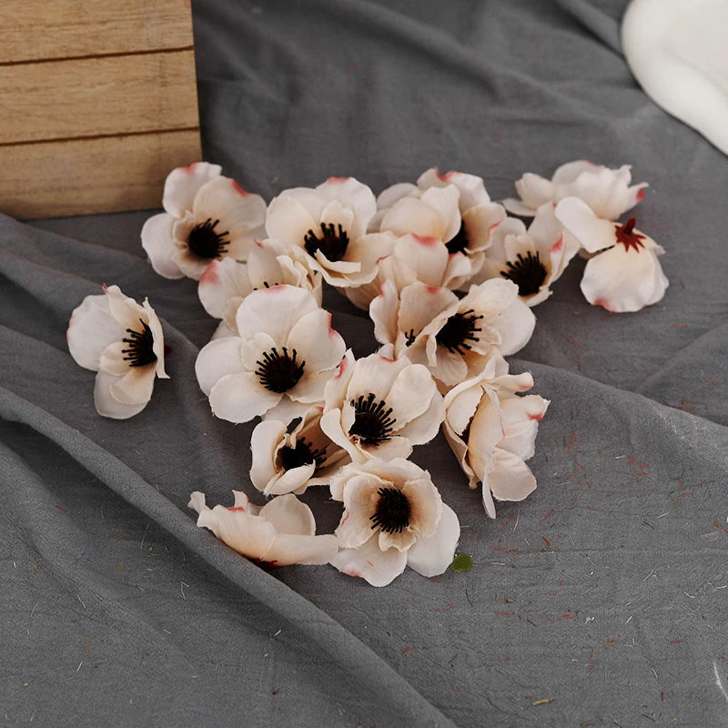 20pcs Poppy Artificial Flower Head Home Wedding Christmas Decor Fall Silk Anemone Fake Flower Gift Box Scrapbook DIY Accessories