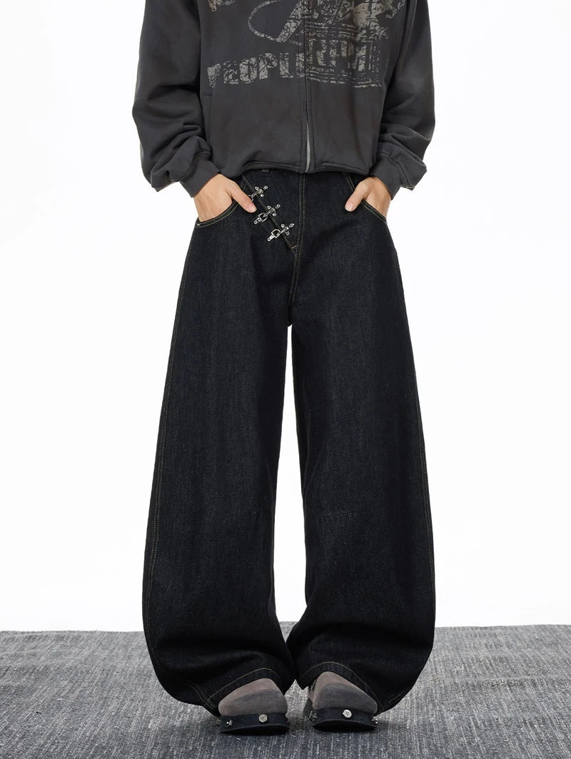 Baggy Jeans Man Pants Y2k Jeans Relaxed Fit Denim Trousers  Edge Wide Leg Cargo Pants Slant Closure Casual Fashion