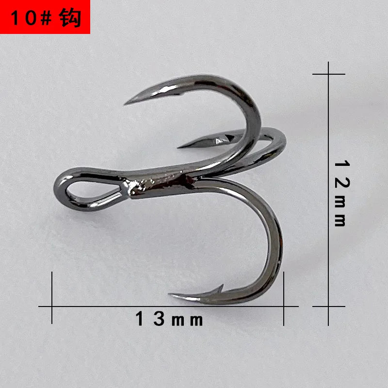 50Pcs High carbon steel black nickel round body sharp three anchor hooks fishing accessories