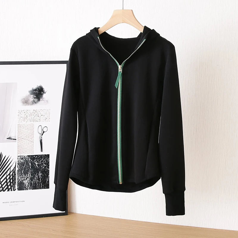 M-XXL Zip Hoodie y2k Women Autumn Winter New Long Sleeve Loose Casual Cardigan Sweatshirts Female Fashion White Black Clothing
