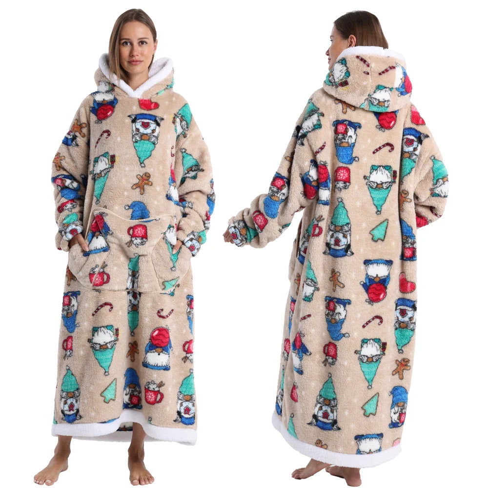 Wearable Blanket Hoodie with Sleeves Winter Oversized Blanket for Adults Extra Long Halloween Pajamas Pumpkin Skull Home Clothes