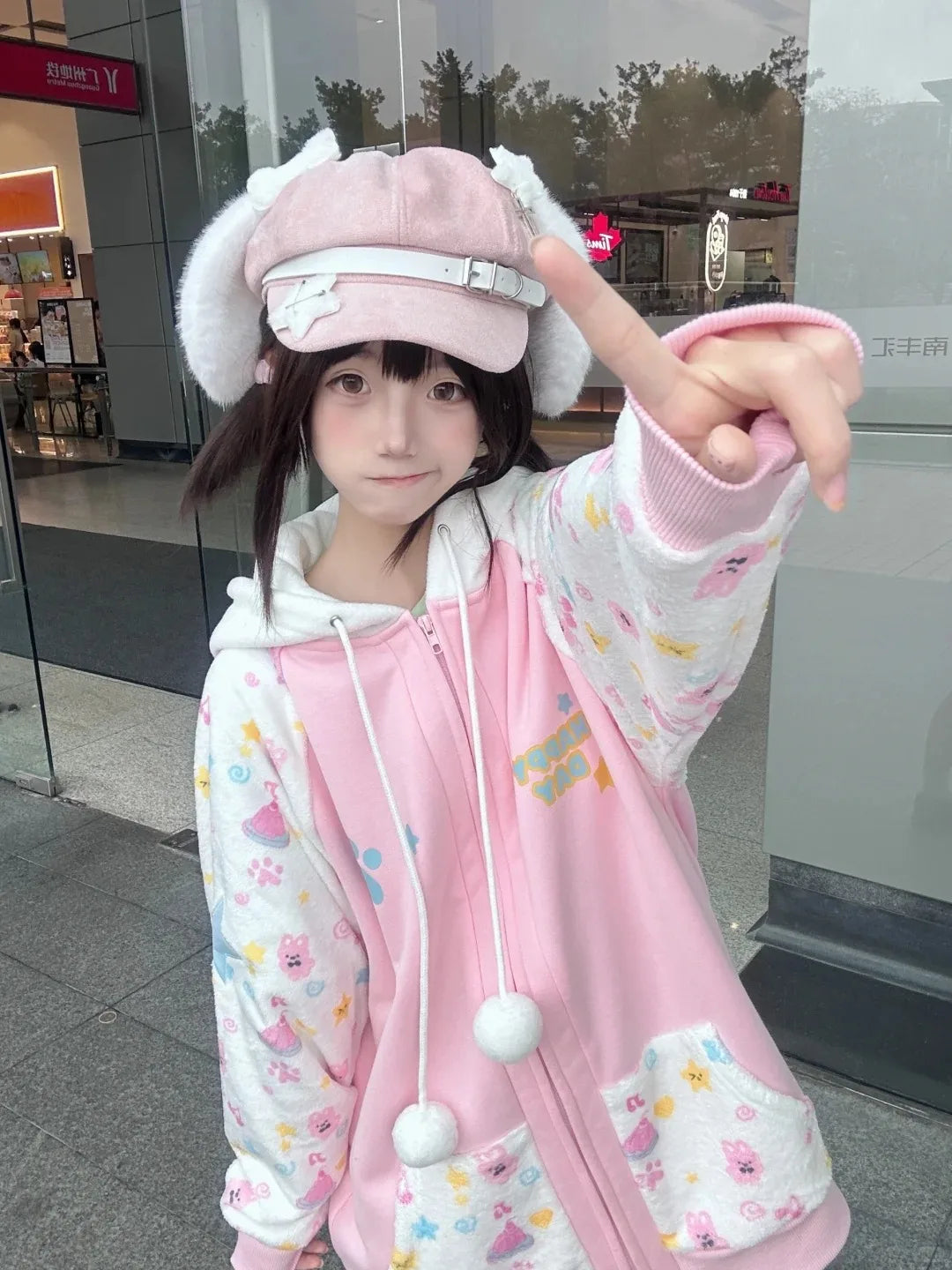 Harajuku Zip Hoodies Women Japanese Sweet Lolita Sweatshirts Kawaii Cartoon Print Y2k Hooded Overcoat Korean Fashion Clothes Top