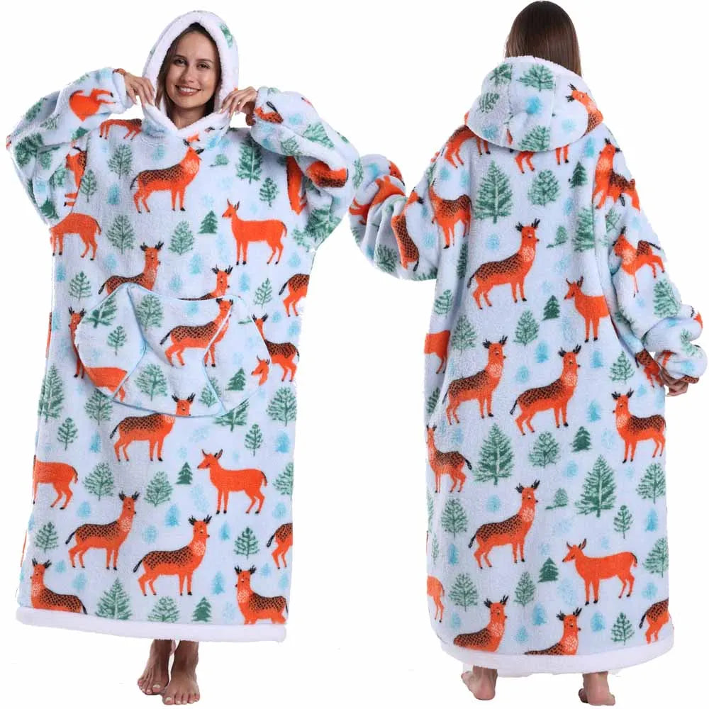 Wearable Blanket Hoodie with Sleeves Winter Oversized Blanket for Adults Extra Long Halloween Pajamas Pumpkin Skull Home Clothes