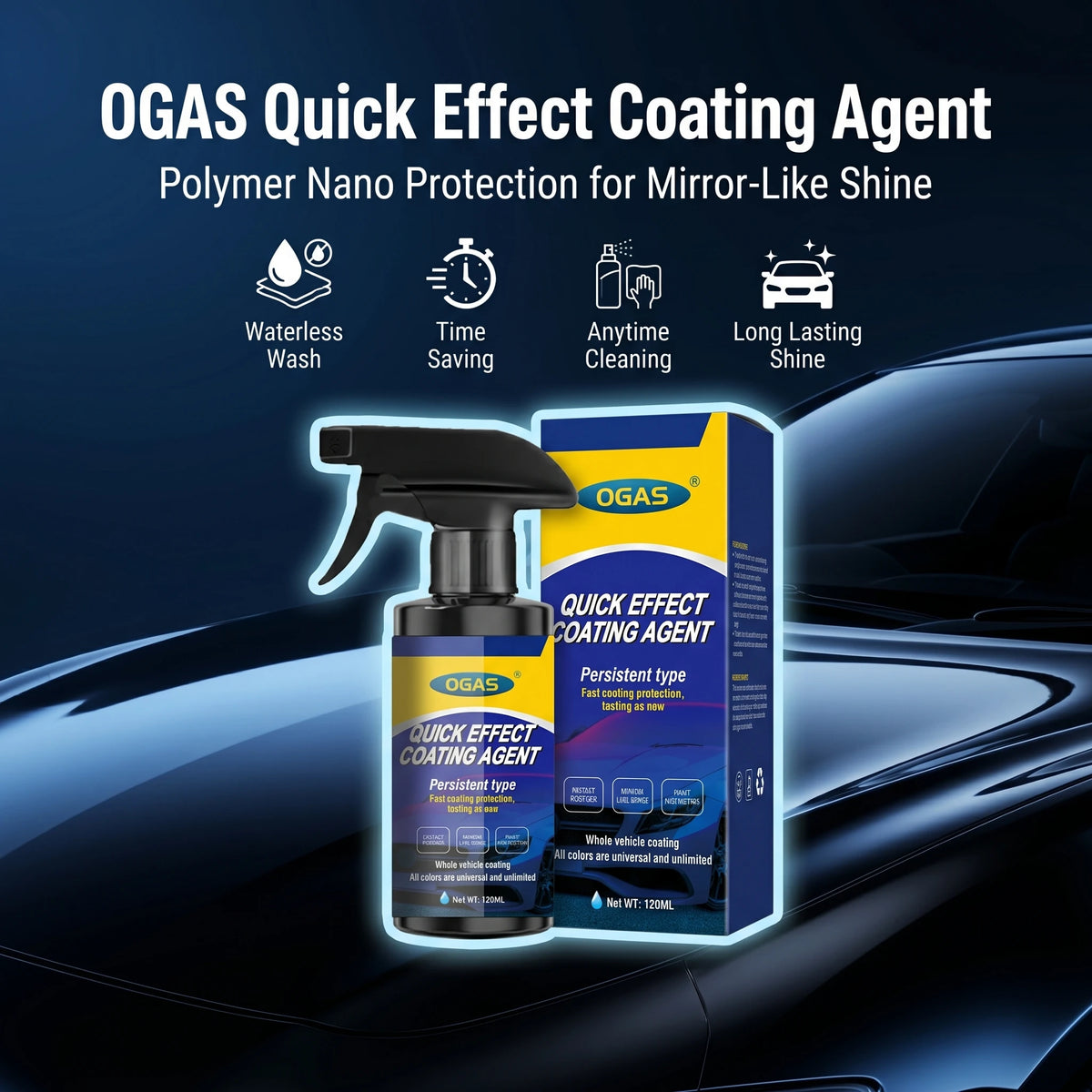 120ml OGAS Nano Car Paint Coating Agent Dual Mode Spray Waterless Wash Gloss Enhancer UV Protection Scratch Resistant Auto Surface Care Polish
