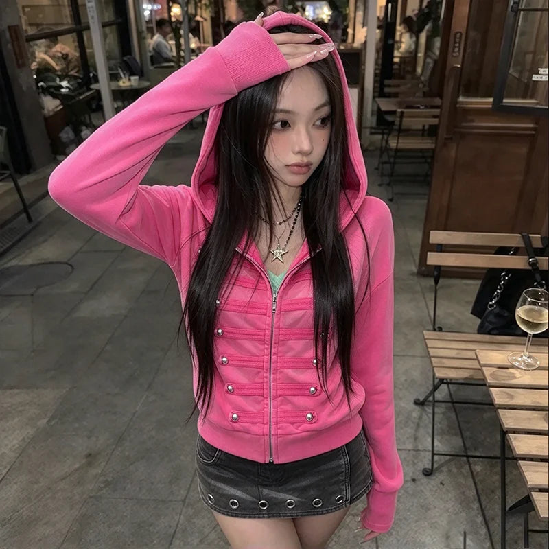 Zipper Hoodie New Retro Street Fashion Checkered Spicy Girl Y2K Classic Gothic Punk Sweet Girl Hoodie