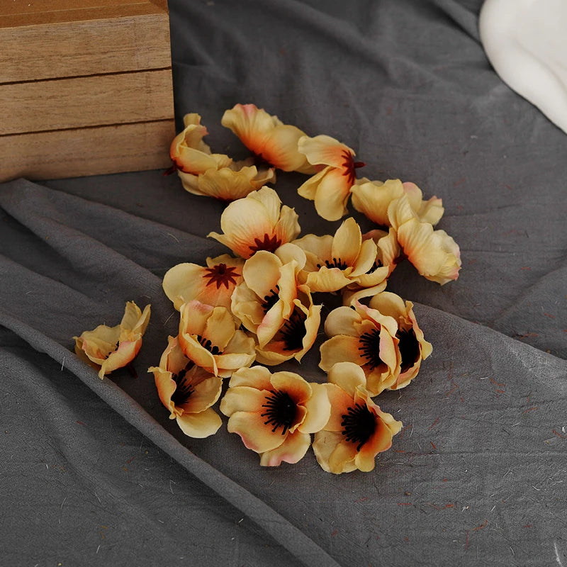 20pcs Poppy Artificial Flower Head Home Wedding Christmas Decor Fall Silk Anemone Fake Flower Gift Box Scrapbook DIY Accessories