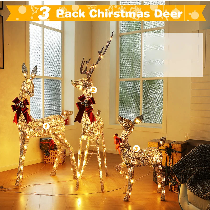 Luminous Christmas Decor Elk Set Home Decor Outdoor Courtyard Porch Holiday Scene Ornaments Warm White Large Luminous Decoration