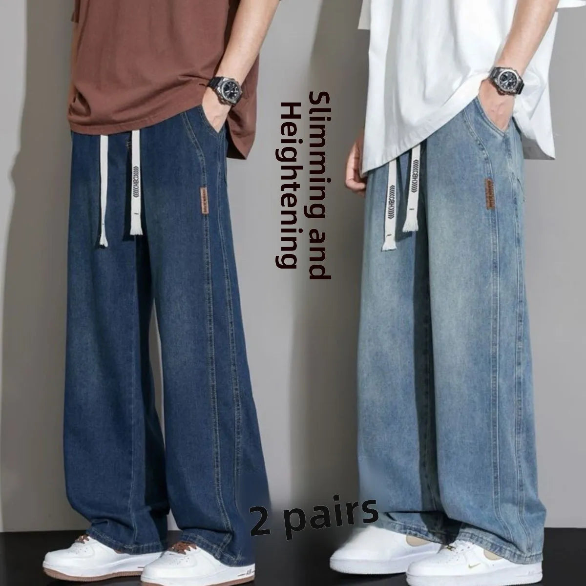 Summer Thin Denim Jeans Elastic Waist Large Size American Loose Slimming Wear Resistant Long Casual Men's Pants Cotton Blend