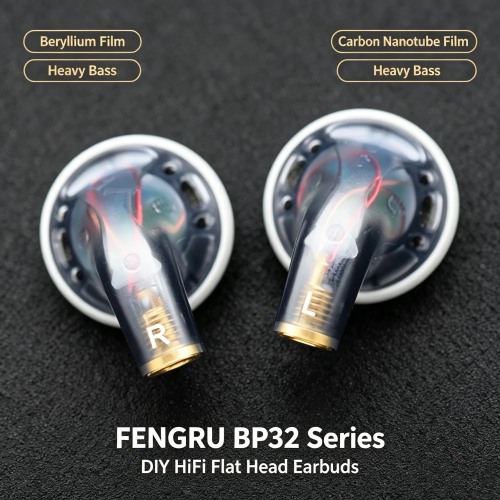FENGRU BP32 Diy 130 ohm Beryllium Film Driver/300 ohm Carbon Nanotube Film High Impedance Flat Head Earbuds Heavy Bass Earphones