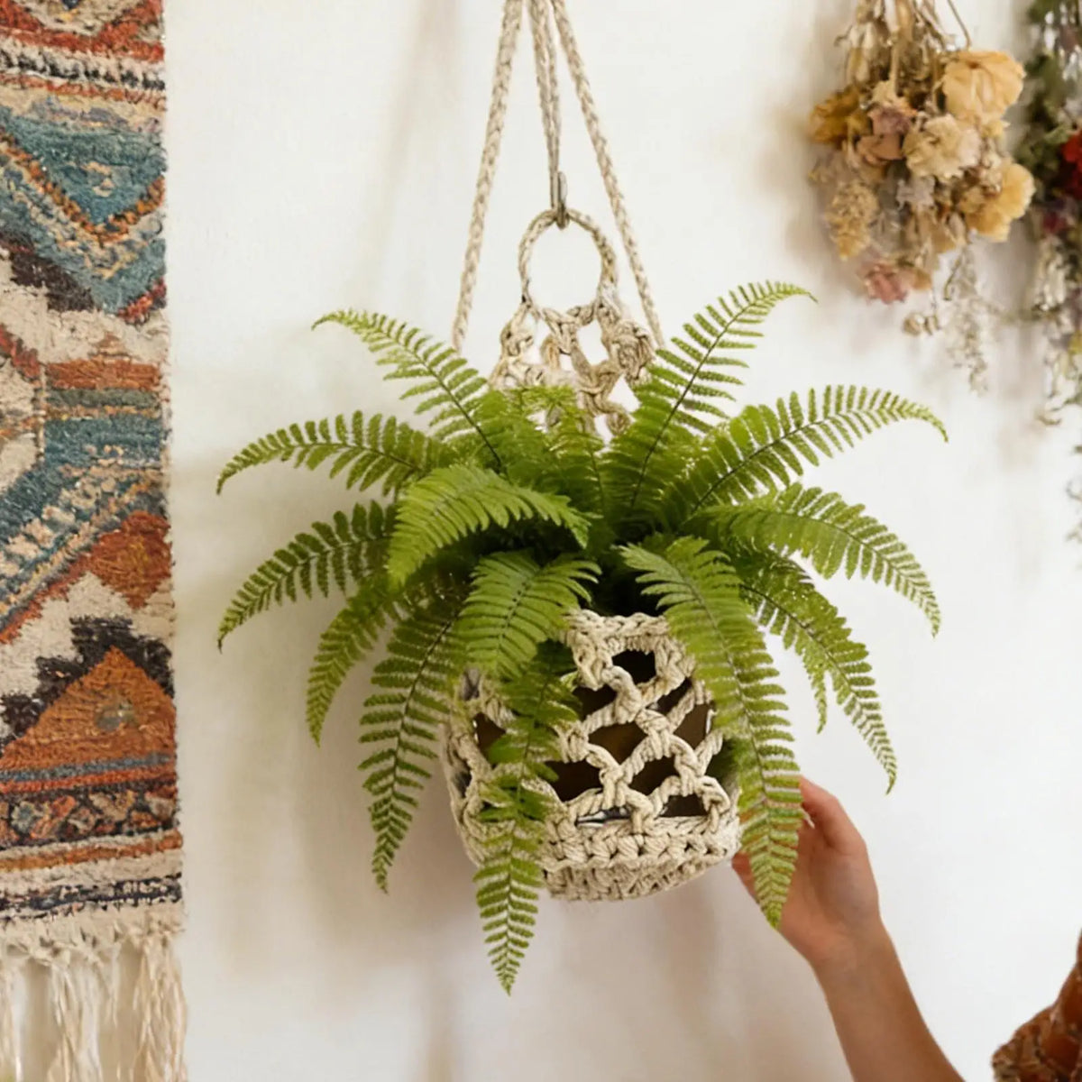 Macrame Wall Plant Hanger for Flower Pot, Space Saving Storage Home Decor Plant Holder Wall Stand  Indoor Bedroom Living Room