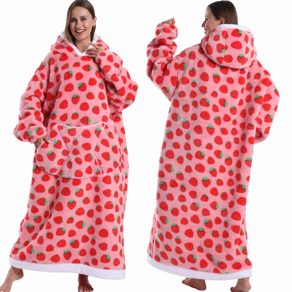 Wearable Blanket Hoodie with Sleeves Winter Oversized Blanket for Adults Extra Long Halloween Pajamas Pumpkin Skull Home Clothes