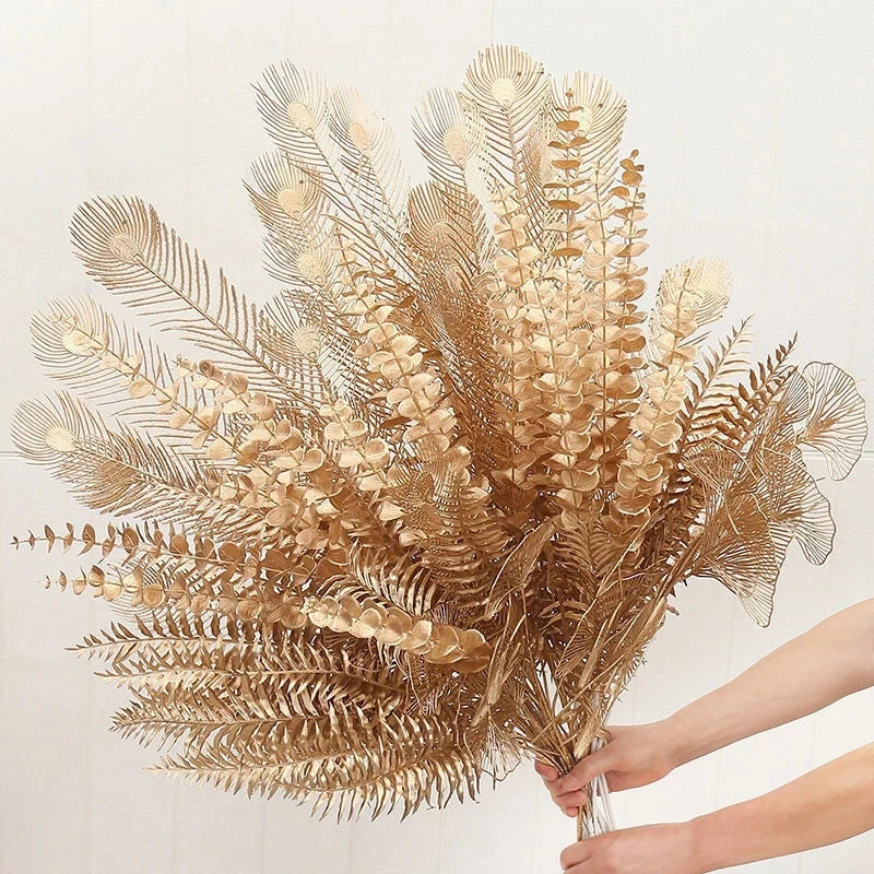 Golden Artificial Plants Simulation Plastic Plants for Christmas Decor Home Living Decoration Party Wedding Flower Arrangements
