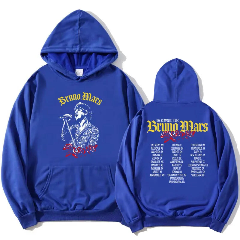 The Romantic Tour Hoodie BRUNO MARS Singer Design Sweatshirt Long Sleeve Loose Hooded Pullovers Women Men Clothing Print Merch