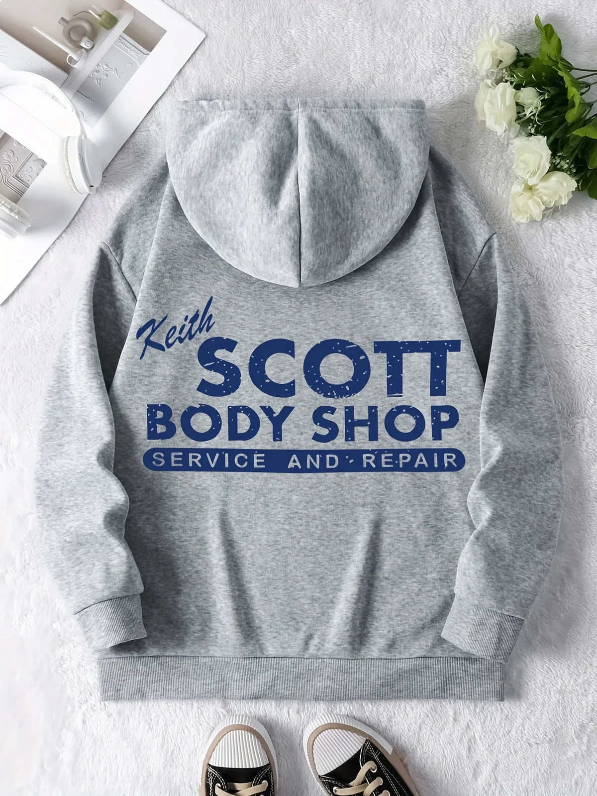 Men's Keith Scott Body Shop Hoodie Hip Hop Sports Casual Streetwear Retro Mechanic Print Oversized Pullover Sweatshirt Tops