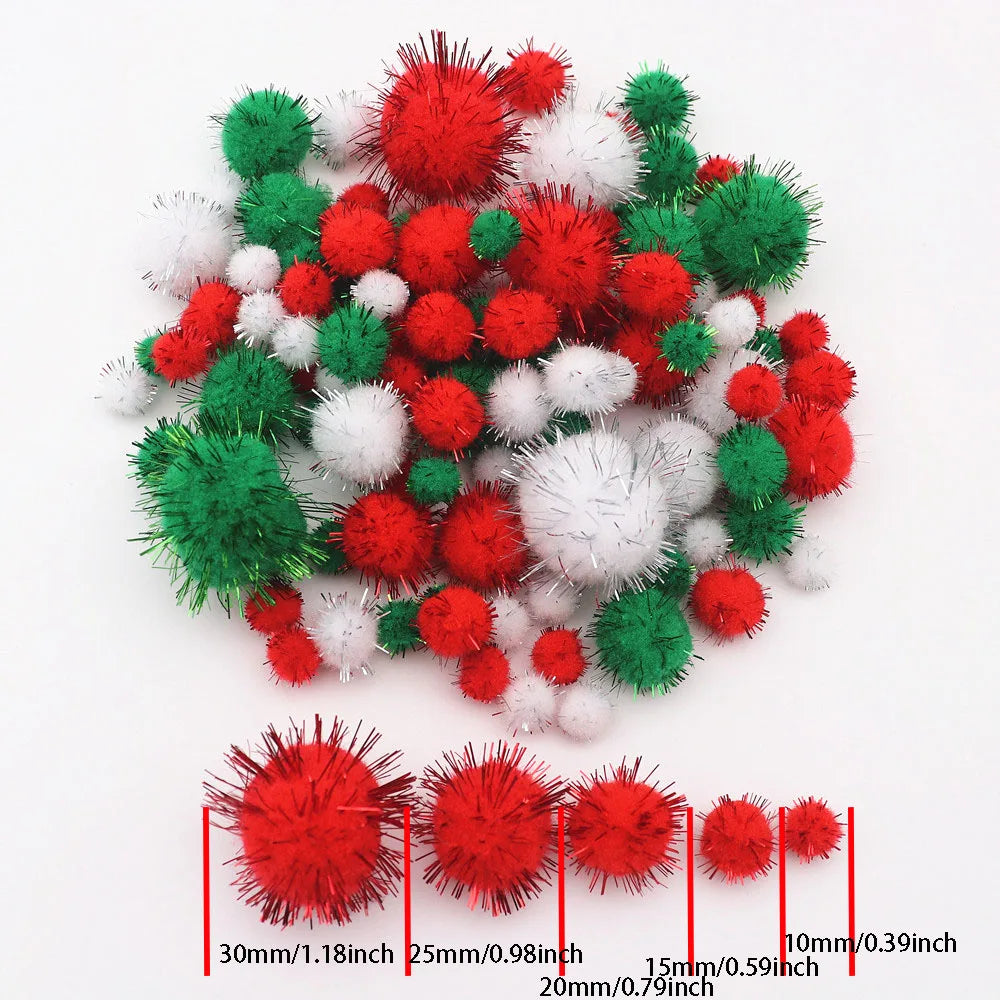 10-30mm Sparkle Glitter Pompoms Balls for Craft White Green Red Plush Glitter Tinsel Pom Pom for Christmas Decor Craft Supplies