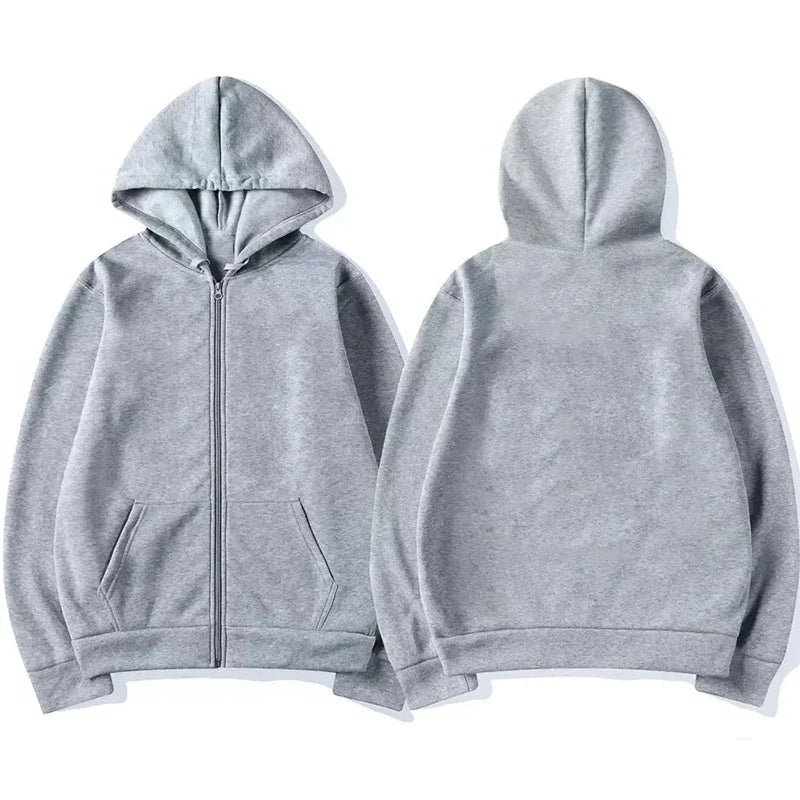 Solid Color Without Printing Zipper Hoodies Autumn Winter Men Women Casual Loose Simple Comfortable Long Sleeve Jacket Hoodie