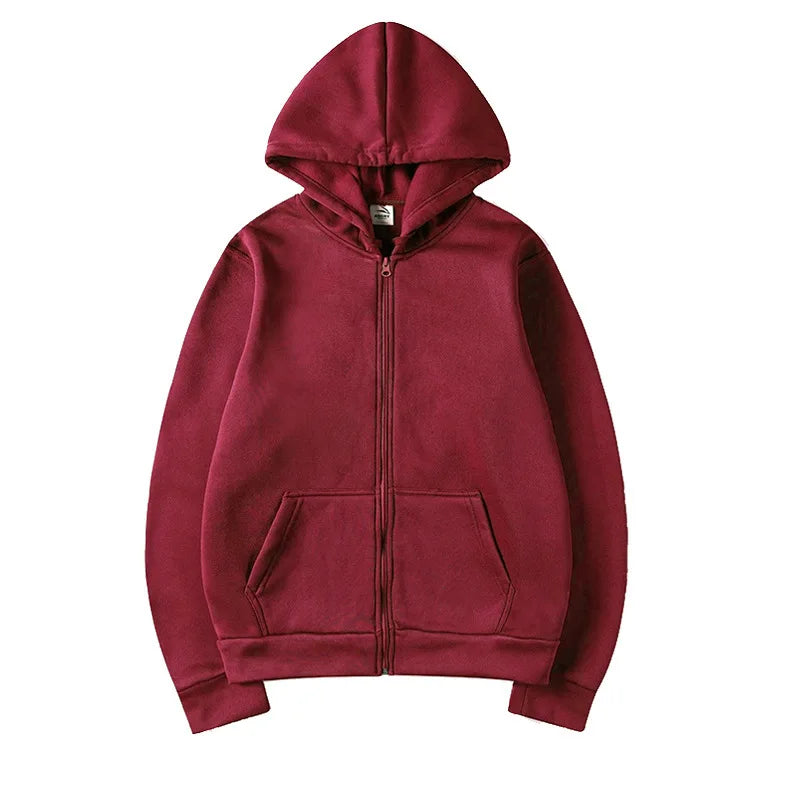2026 Trend Hooded Sweatshirt Coat with Zipper and Fleece Jacket - Men's and Women's Fall/Winter Solid Color Pullover with Hood