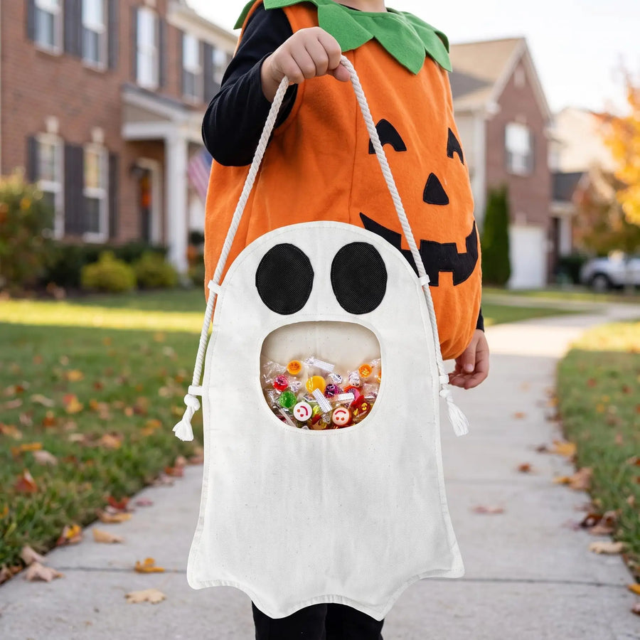 Halloween Ghost Bag Pattern DIY Trick or Treat Candy Storage Bag Reusable Pumpkin Bucket Tote for Party Halloween Decorations