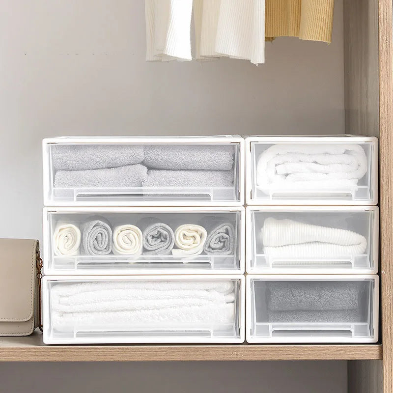 Stackable Clear Plastic Drawer Organizer, Dustproof Desktop Storage Box for Office, Makeup & Stationery, Space-Saving