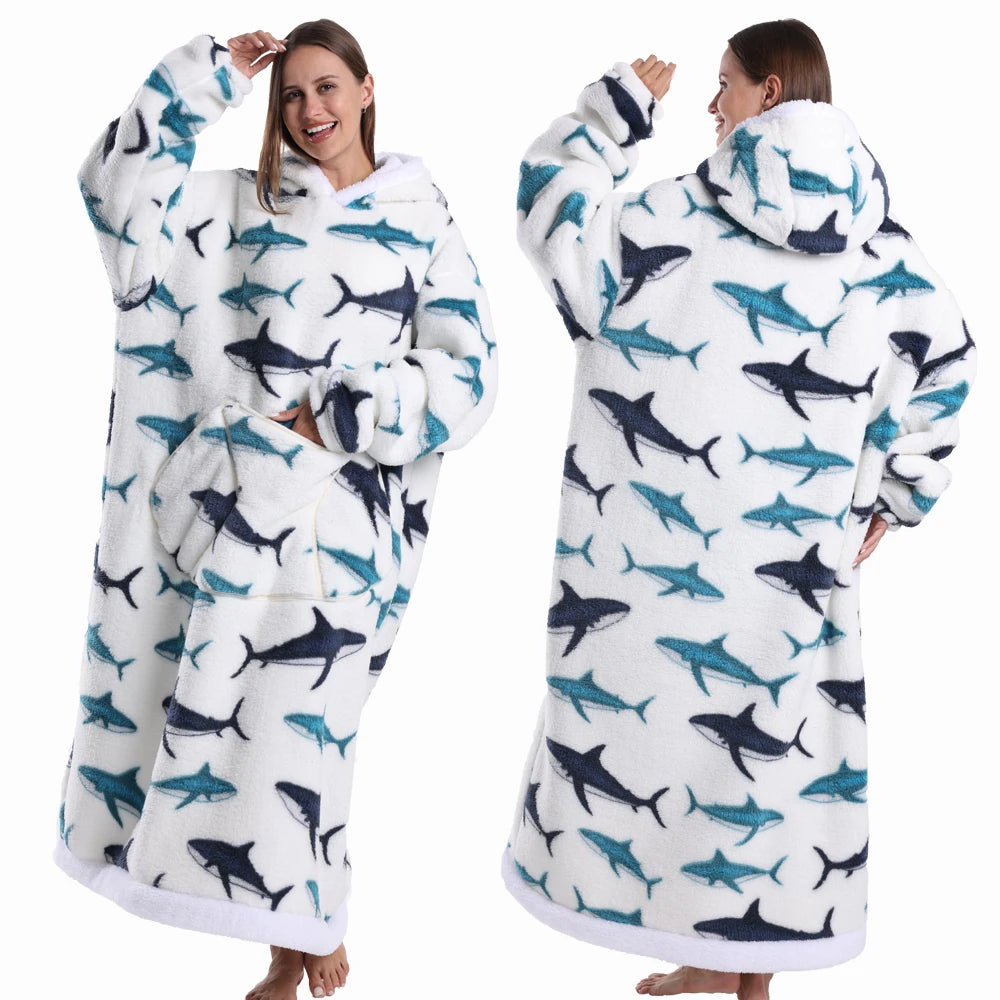 Wearable Blanket Hoodie with Sleeves Winter Oversized Blanket for Adults Extra Long Halloween Pajamas Pumpkin Skull Home Clothes