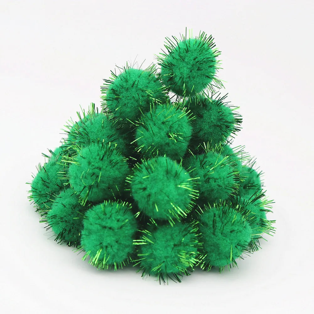 10-30mm Sparkle Glitter Pompoms Balls for Craft White Green Red Plush Glitter Tinsel Pom Pom for Christmas Decor Craft Supplies