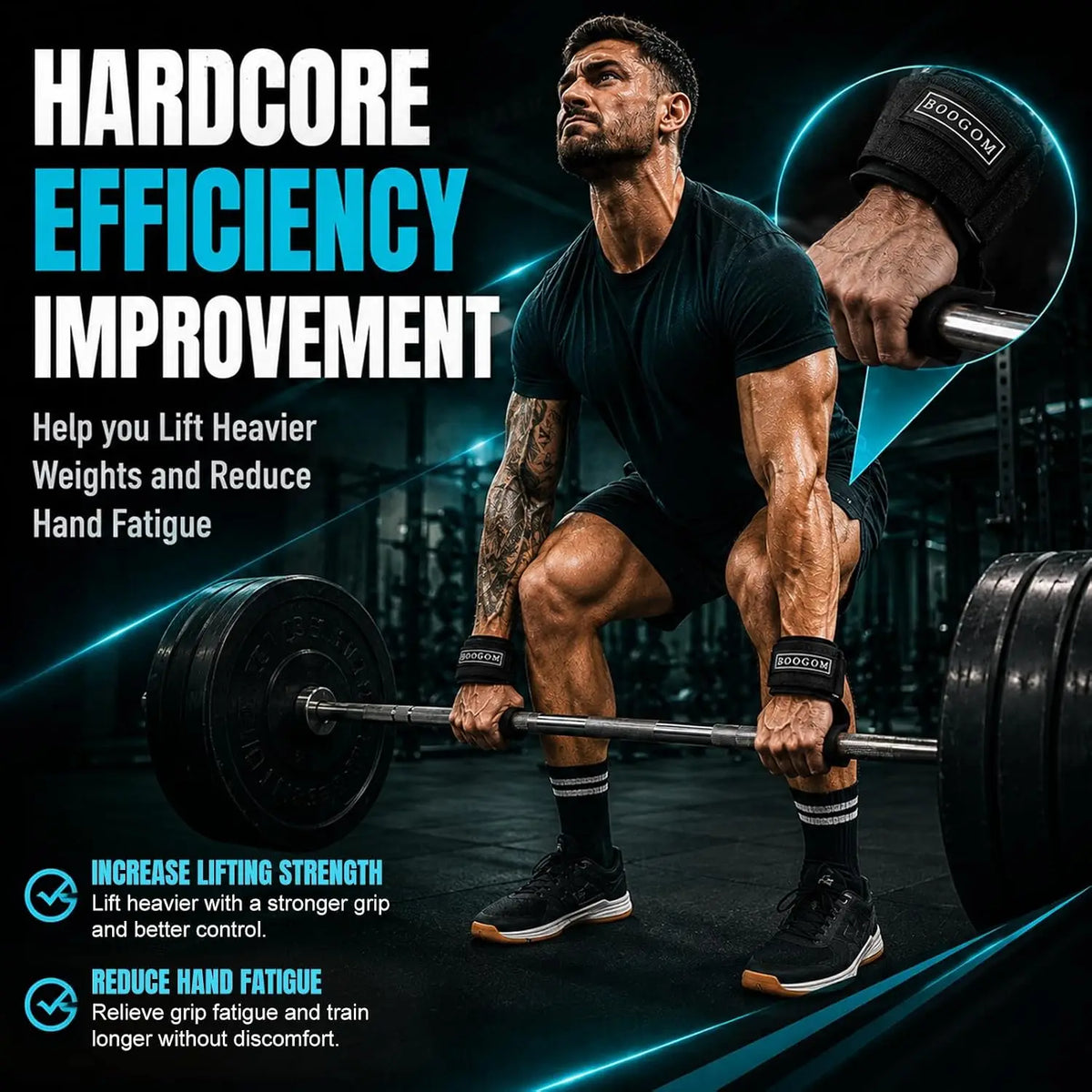 Weight Lifting Hooks (Pair) for Men & Women, Deadlifts & Pull Ups | Heavy-Duty Anti-Slip Steel Hooks, Adjustable Padded Wrist