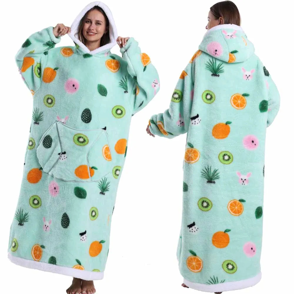Wearable Blanket Hoodie with Sleeves Winter Oversized Blanket for Adults Extra Long Halloween Pajamas Pumpkin Skull Home Clothes