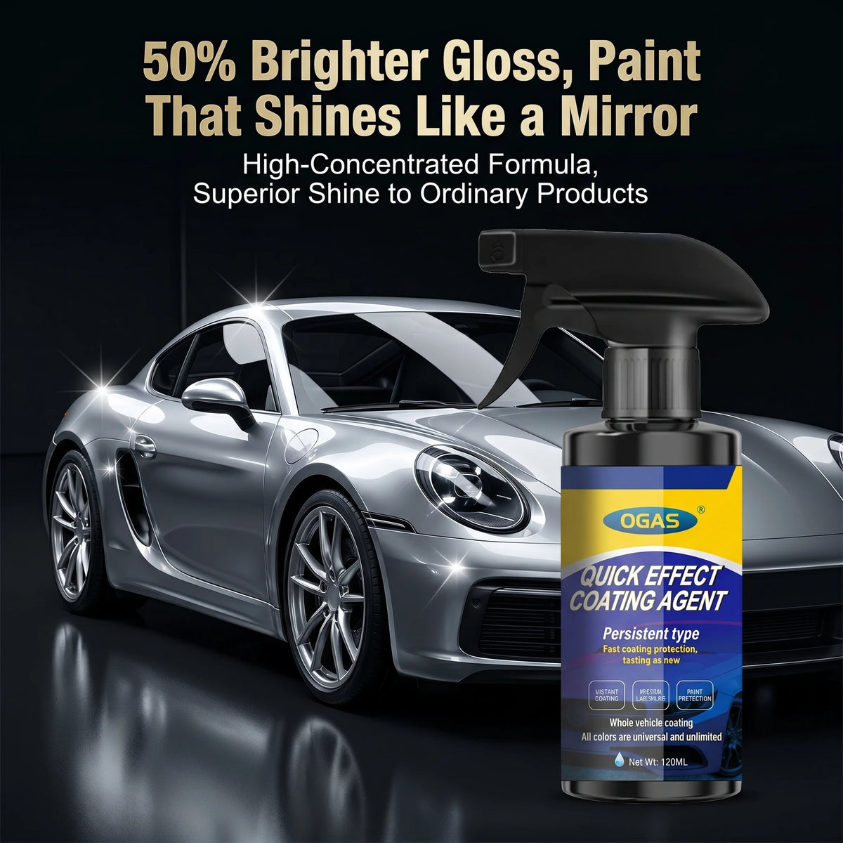 120ml OGAS Nano Car Paint Coating Agent Dual Mode Spray Waterless Wash Gloss Enhancer UV Protection Scratch Resistant Auto Surface Care Polish