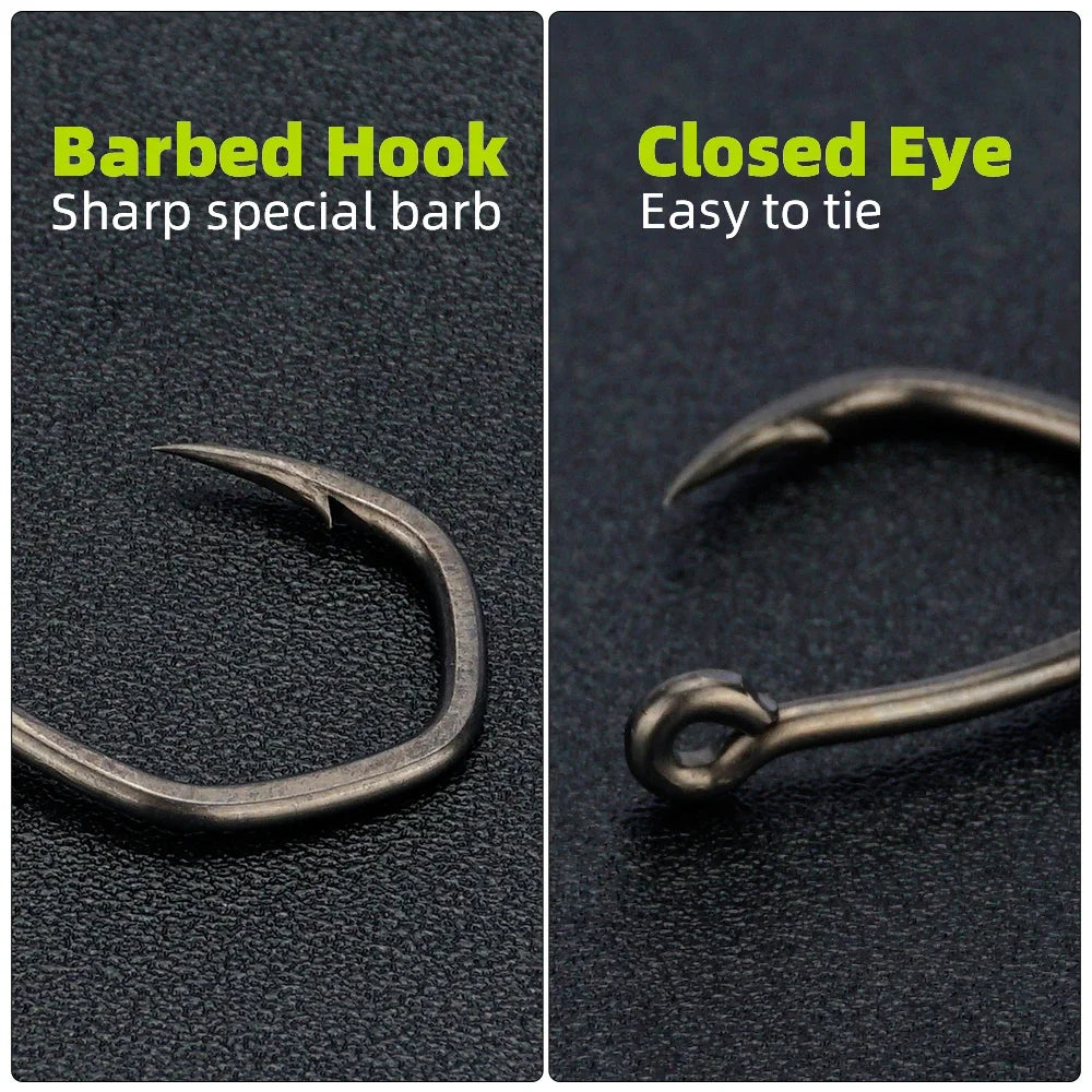 Hirisi 50pcs PTFE Coated High Carbon Stainless Steel Micro Barbed Fish Hook With Eye 8033 Fishing Accessories Spliceable Box