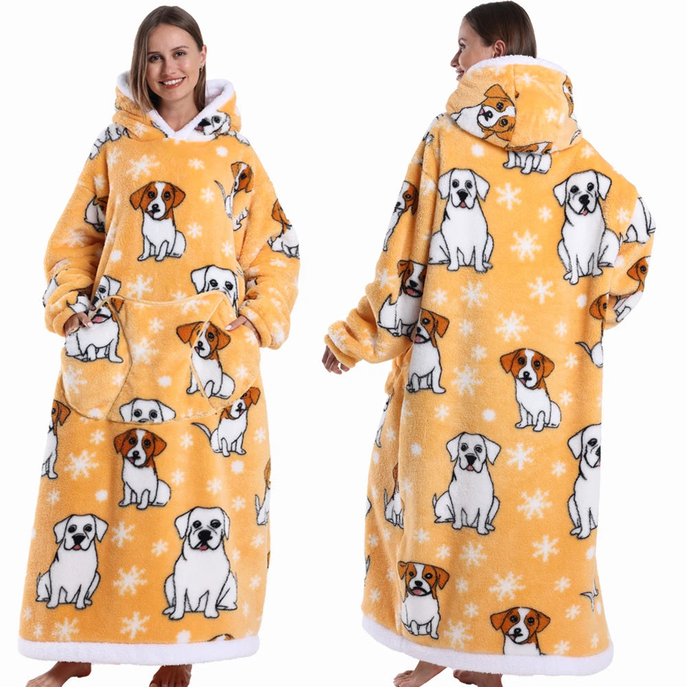 Wearable Blanket Hoodie with Sleeves Winter Oversized Blanket for Adults Extra Long Halloween Pajamas Pumpkin Skull Home Clothes