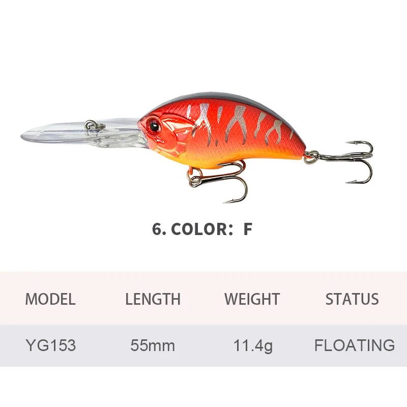 5.5cm 11.4g Fishing Lures Floating Crankbait Wobbler Long Lips Artificial Hard Bait Jerkbait Fishing Accessories for Bass YG153
