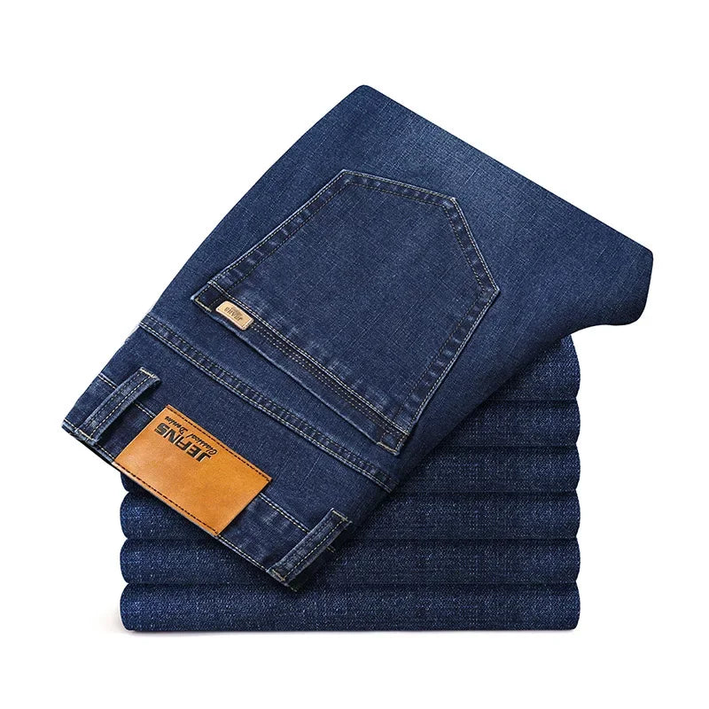 Large Size 40 42 44 46 2025 New Business Casual Stretch Trousers Classic Blue Denim Pants Male Men's Loose Straight Jeans