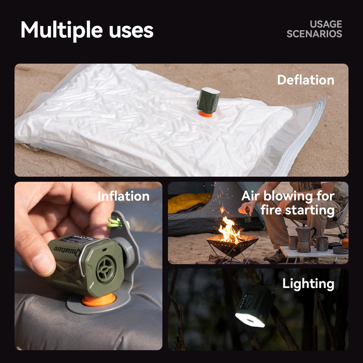 Qunature Air Pump Inflatable Outdoor Electric Inflator for Mattresses Pillows 3-mode lighting Portable Lightweight Pump