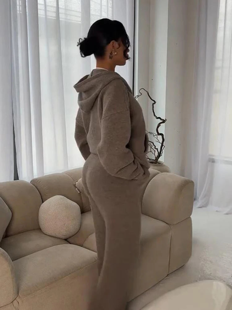 Jacket Tracksuit Two‑piece Set Knit Jacket Clothes Hooded Knit Woman Tracksuit Hooded Knit Coat Pants Trousers Women Clothes