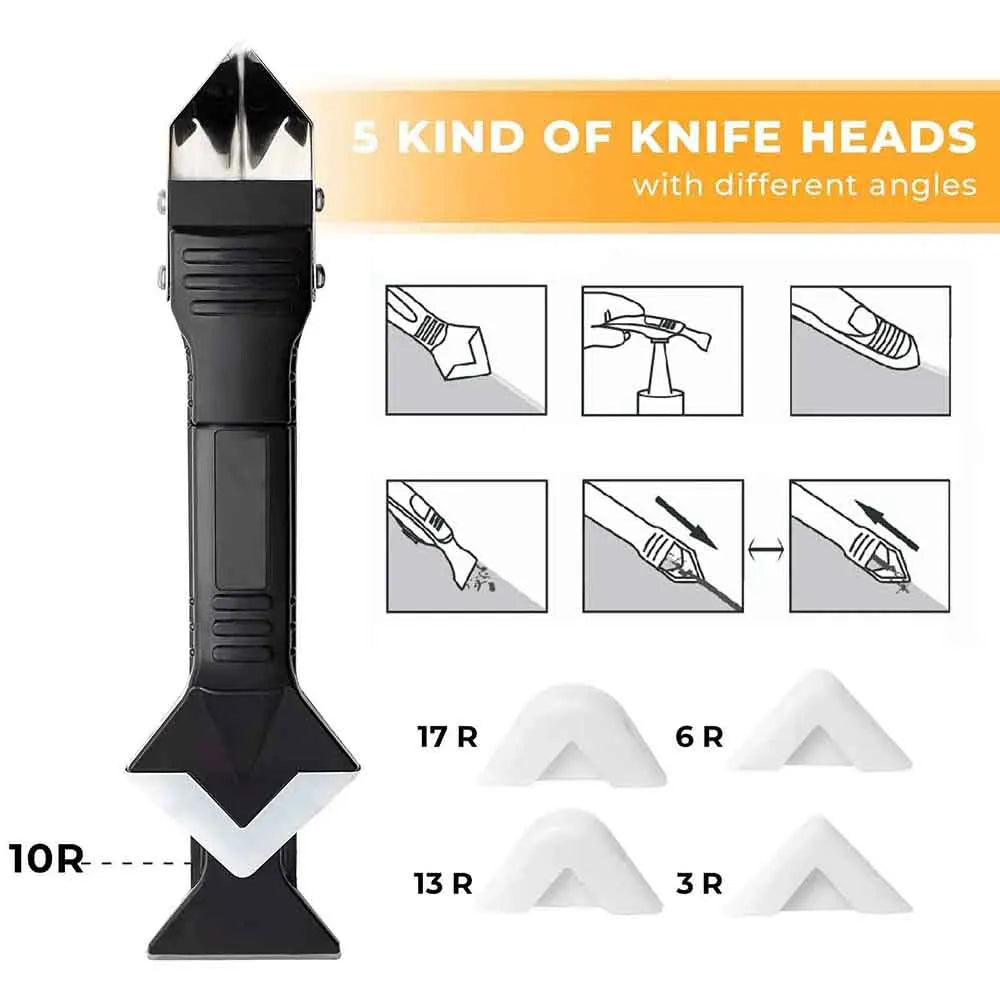 5 in 1 Silicone Scraper Squeegee Glue Remover Multi-functional Metal Head Shovel Glue Tool Spatula Caulk Window Cleaning Tools