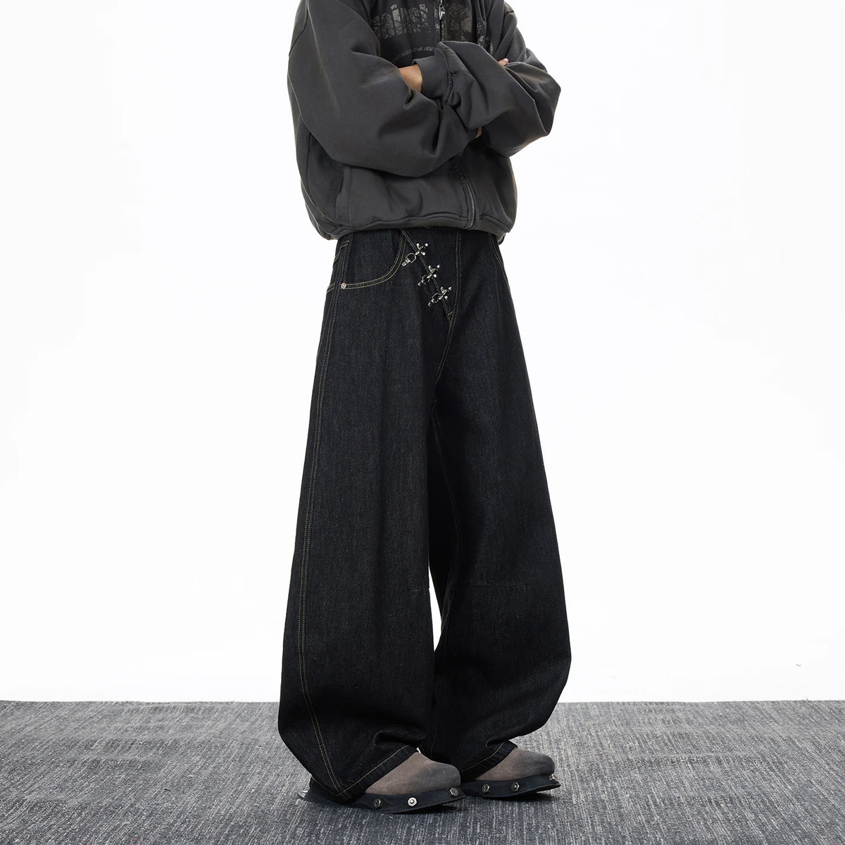 Baggy Jeans Man Pants Y2k Jeans Relaxed Fit Denim Trousers  Edge Wide Leg Cargo Pants Slant Closure Casual Fashion