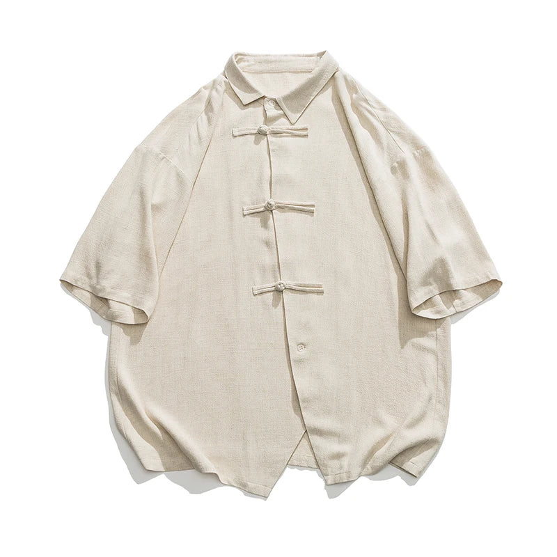 Oversized Men Shirts Cotton Linen Harajuku Style Short Sleeve Shirt Men Loose Trend Solid Color Casual Male Hip Hop Tops 5XL