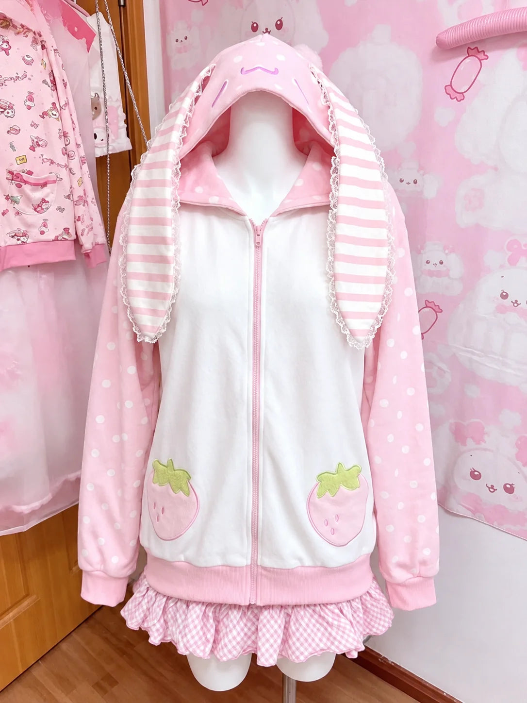 Cute Japanese Printed Cardigan Women Y2K Fairy Grunge Ruffle Patchwork Outerwear Sweet Lolita Harajuku Style Daily Casual Outfit