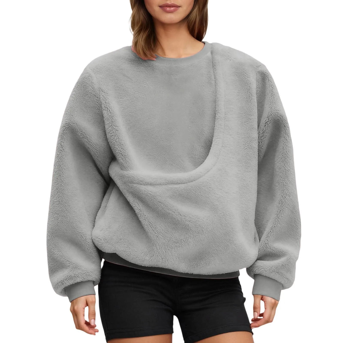 Pet Carrier Unisex Sweatshirt Casual Fleece Fabric Pullover Cozy Long Sleeve Top Couple Matching Pet Pouch Round Neck Shirt