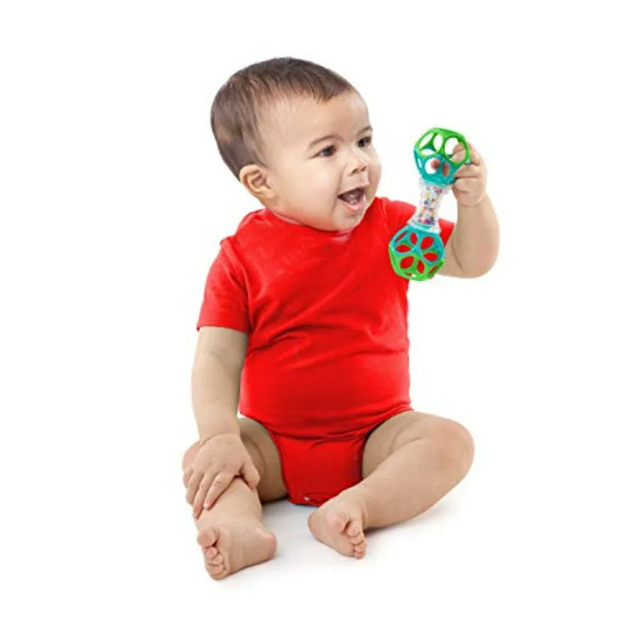 Bright Starts Oball Shaker Rattle Toy for newborns plus: soft textured plastic, vibrant multicolor design, easy-grip spherical