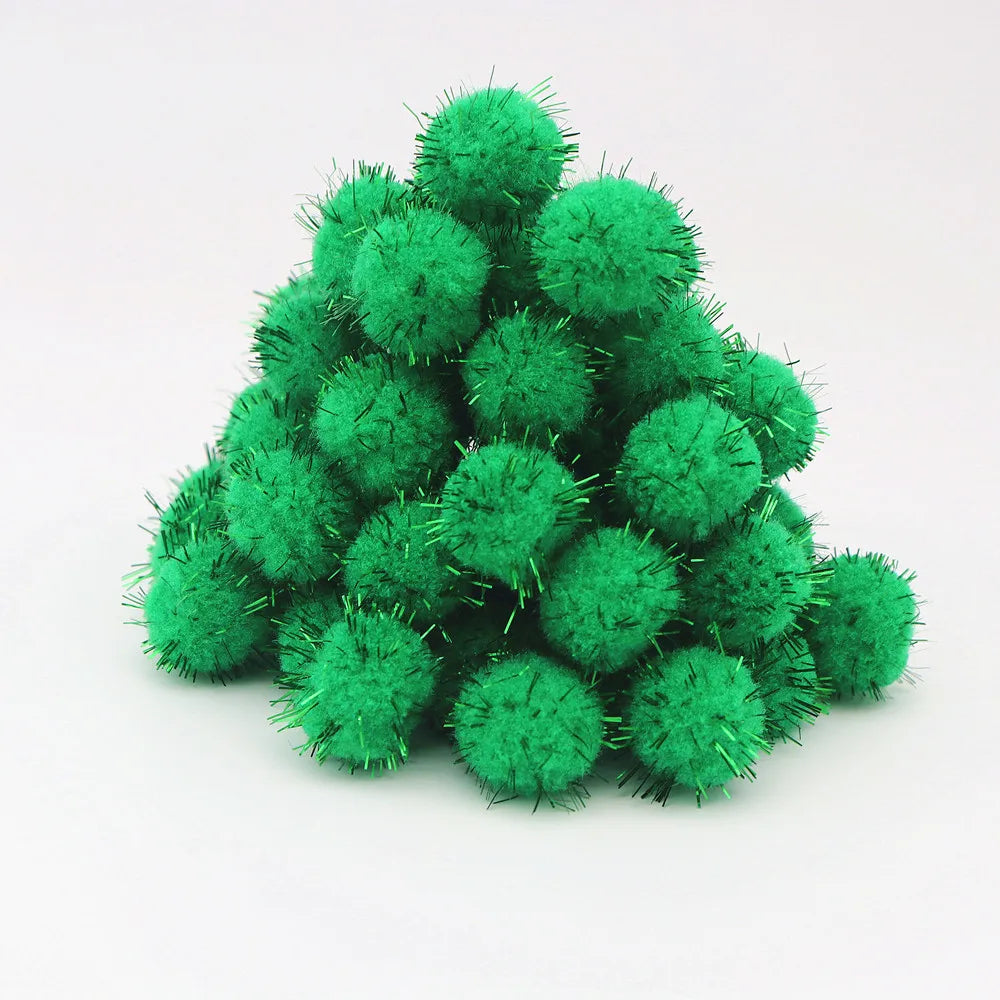 10-30mm Sparkle Glitter Pompoms Balls for Craft White Green Red Plush Glitter Tinsel Pom Pom for Christmas Decor Craft Supplies