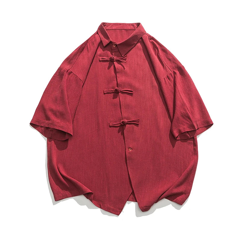 Oversized Men Shirts Cotton Linen Harajuku Style Short Sleeve Shirt Men Loose Trend Solid Color Casual Male Hip Hop Tops 5XL